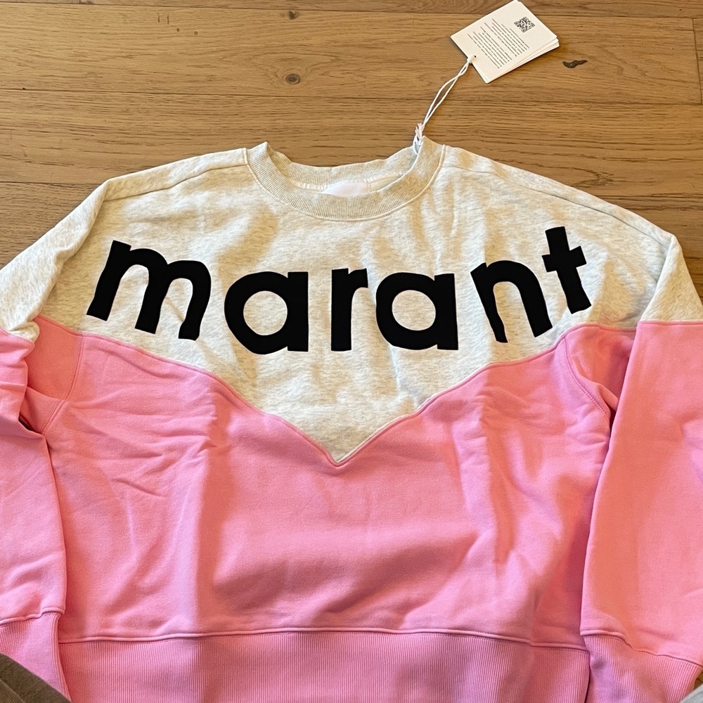Isabel Marant Logo Pink Cream Sweatshirt Pullover Graphic Sweater Size M - Picture 2 of 8